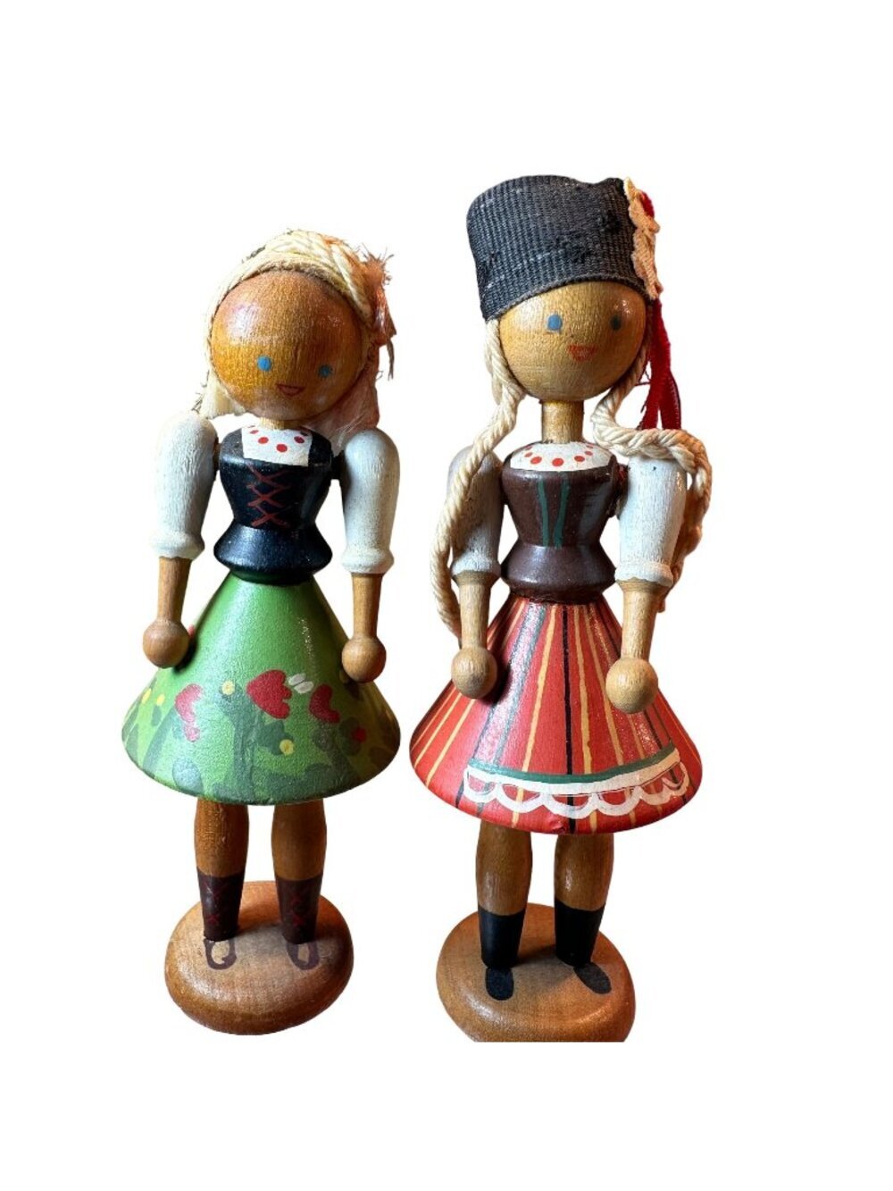 Poland Peg Bead Dolls Vintage Folk Art Traditional Costume Hand Painted